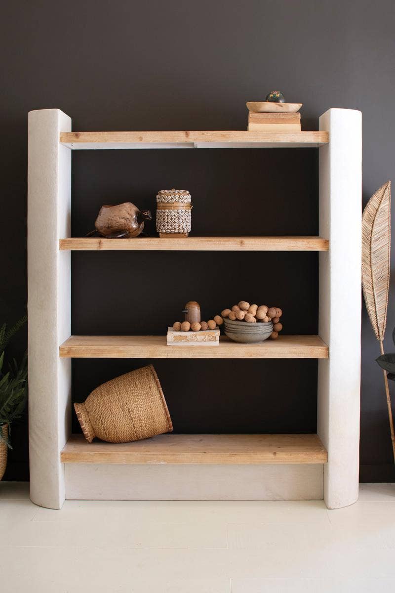 TEXTURED  SHELVING UNIT WITH FOUR WOODEN SHELVES #1