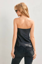 Satin Lace Hem Strapless Top
