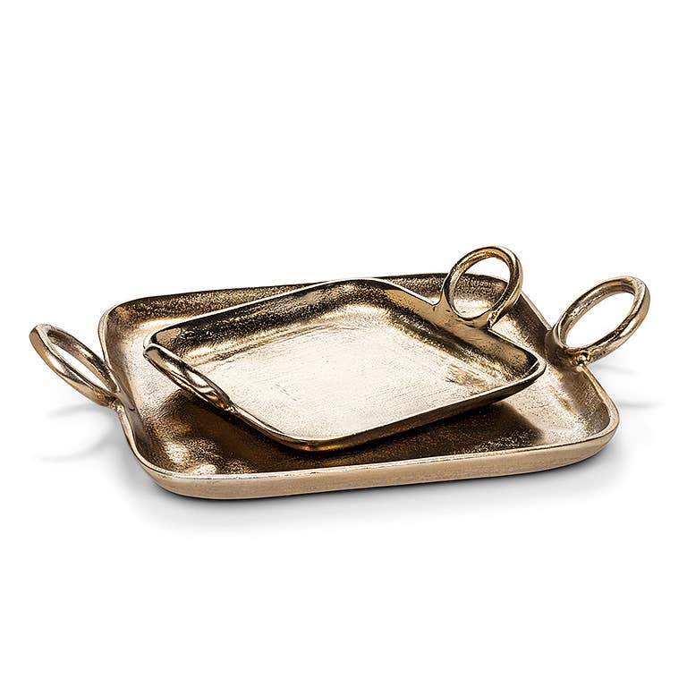 Large Gold Ring Handle Tray – 12" Square
