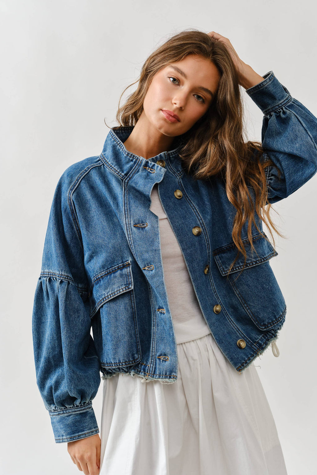 Balloon Sleeve Twill Jacket