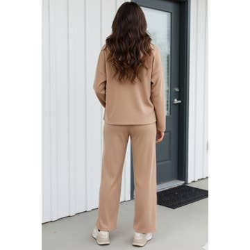 Drawstring Pullover Hoodie and High Waist Pants Corduroy Set