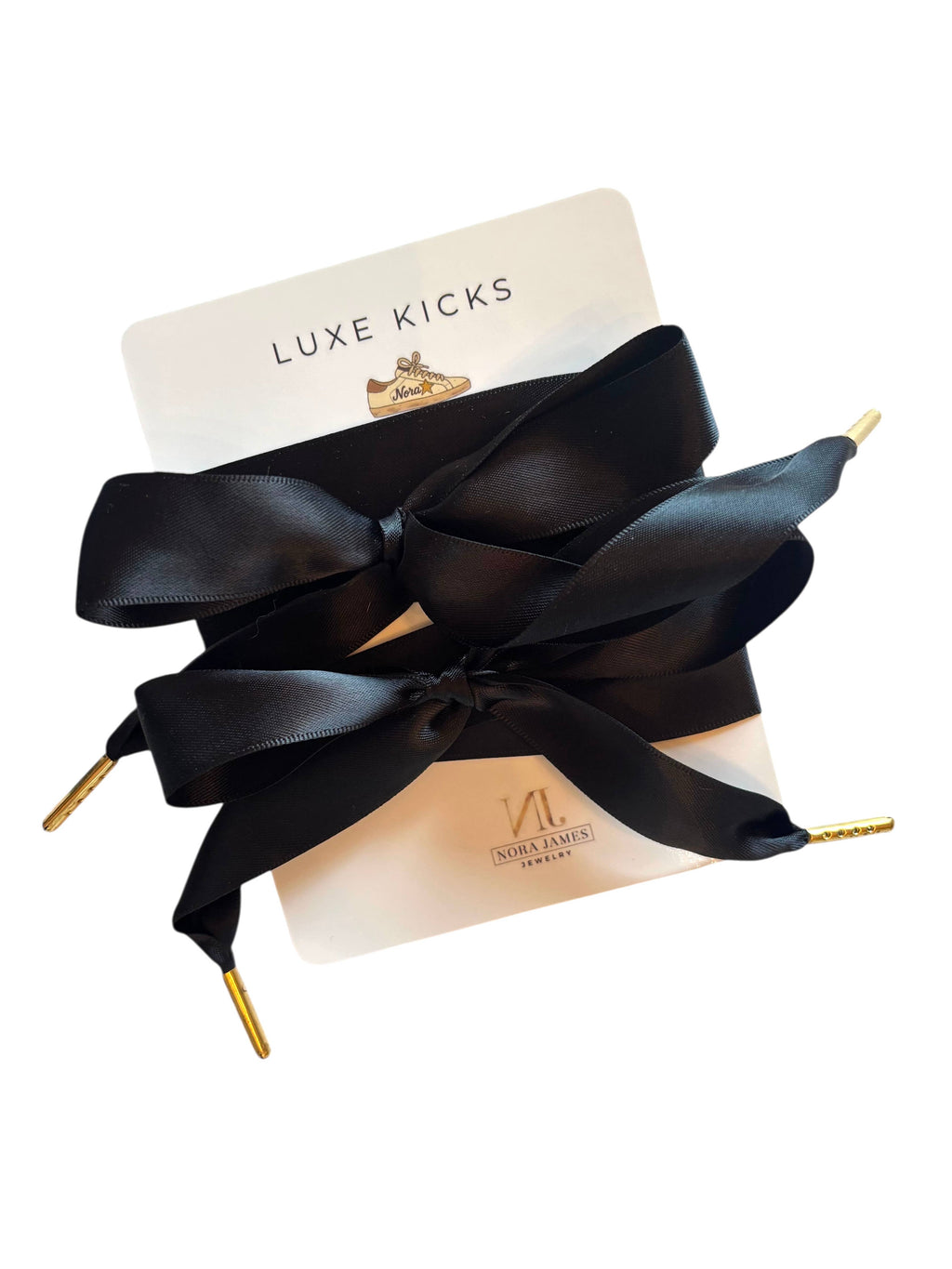 Designer-Inspired Satin Shoelaces with Rhinestone Brooch - Black Tie