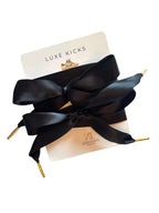 Designer-Inspired Satin Shoelaces with Rhinestone Brooch - Black Tie