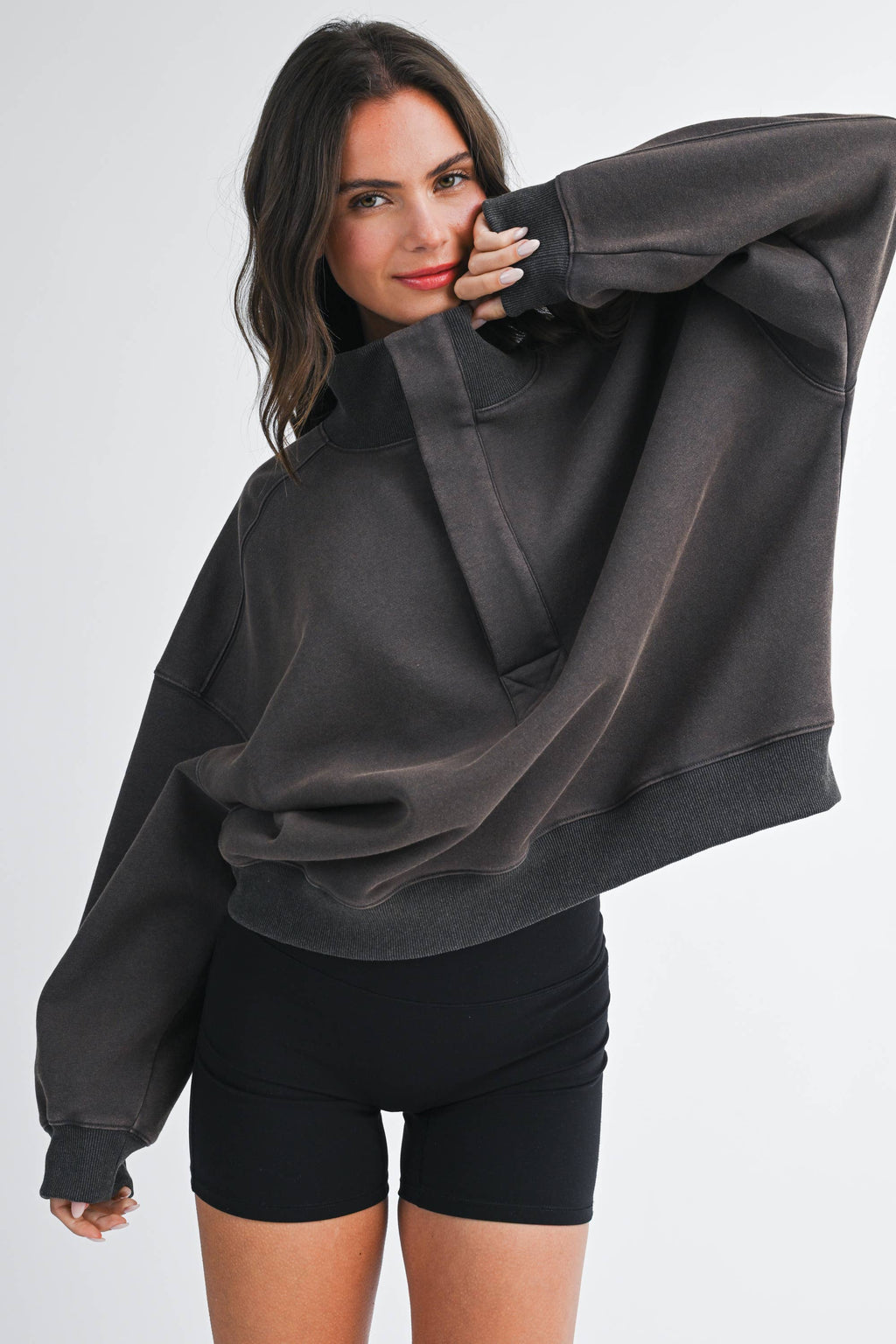 Oversized Snap Neck Sweatshirt