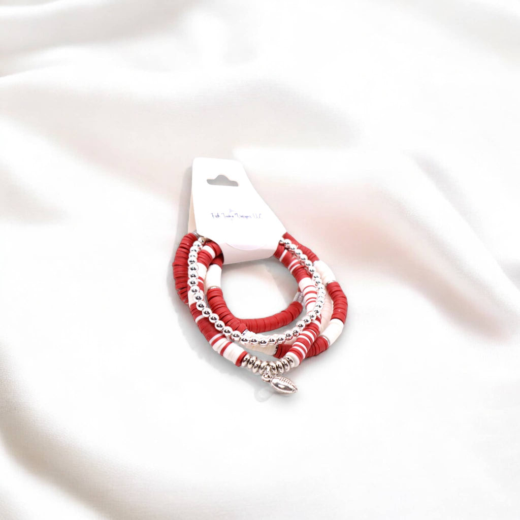 Dark Red and White Game Day Bracelet Stack