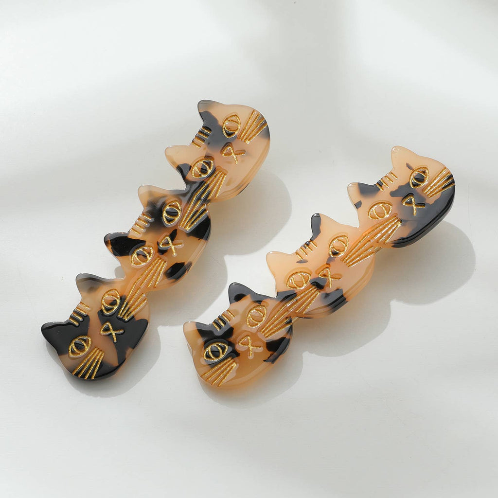 Zoe 3 Cat Face Barrette Hair Clip - Set of 2