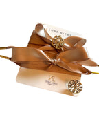 Designer-Inspired Satin Shoelaces with Rhinestone Brooch - Golden Khaki