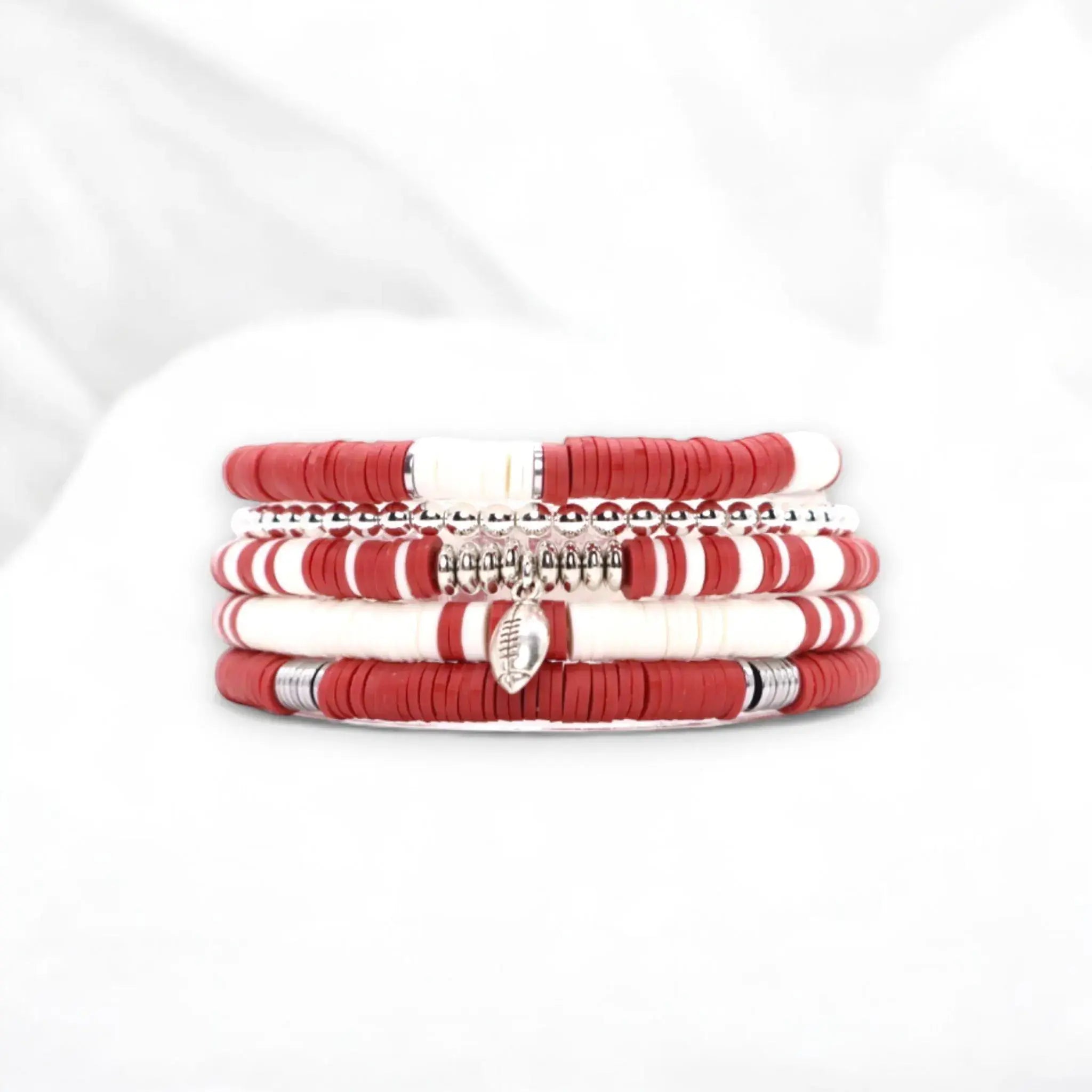 Dark Red and White Game Day Bracelet Stack