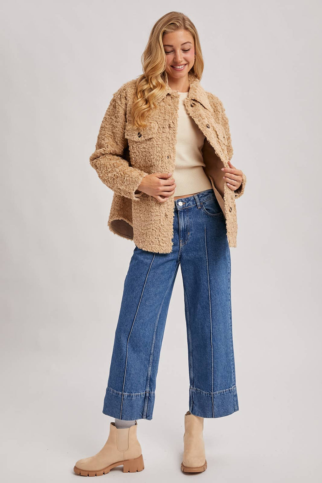 Latte Boucle` Button Jacket