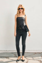 Satin Lace Hem Strapless Top