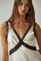 Satin Contrast Lace Top