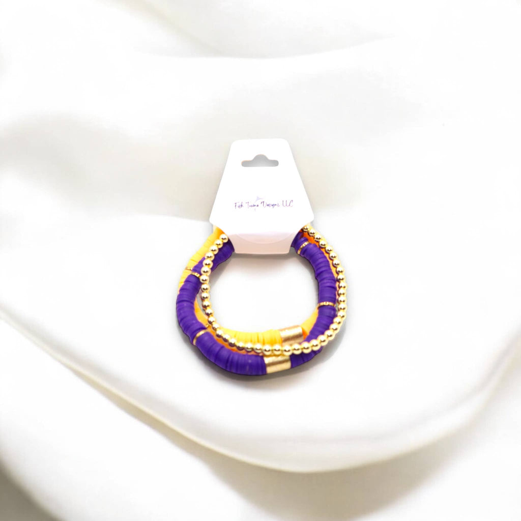 Gold Purple Game Day Stack Bracelet, School Spirit Jewelry