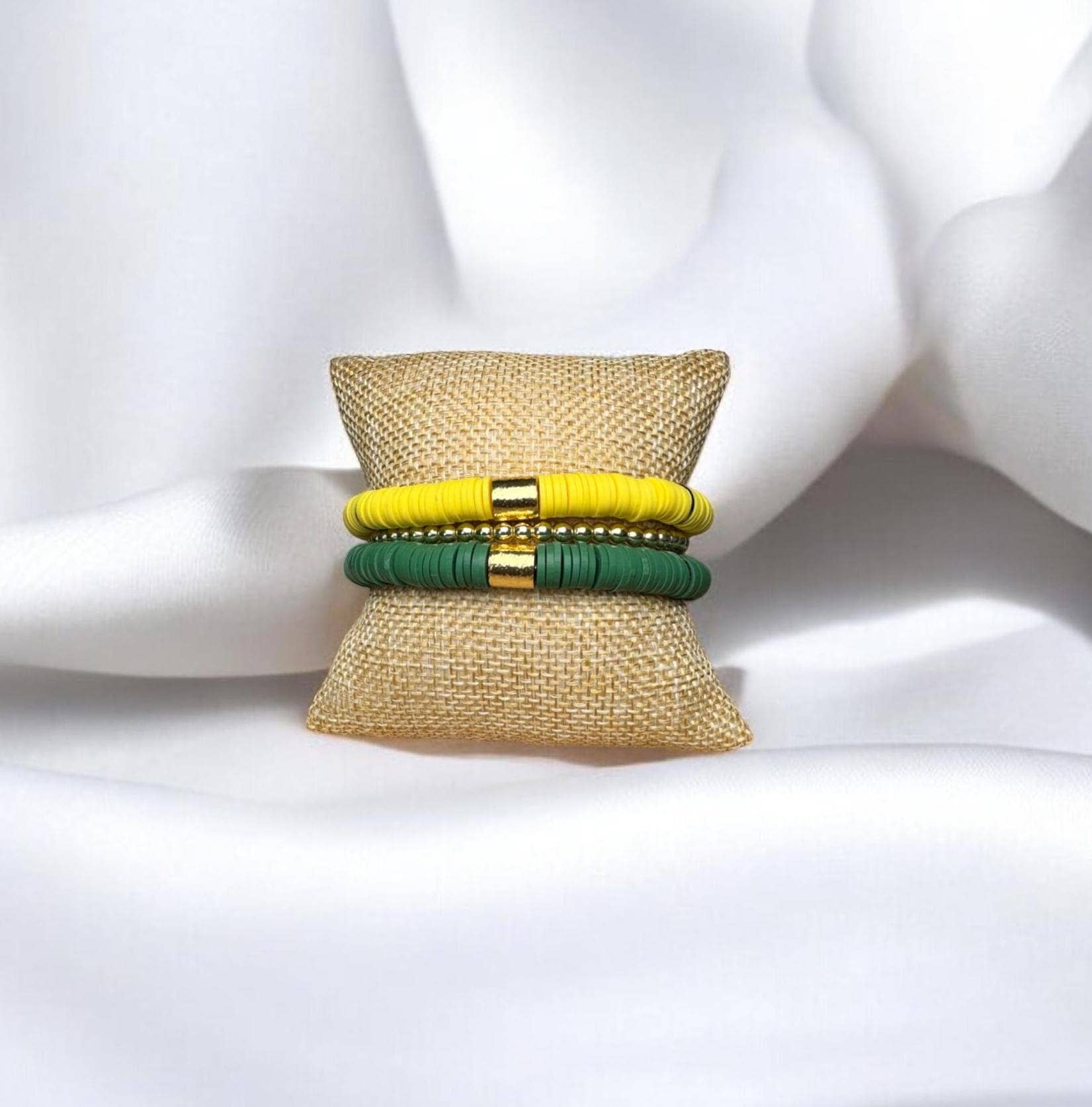 Green and Yellow Game Day Bracelet Stack