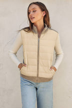 Sherpa & Puff Contrast Zip Vest- Cream Oat