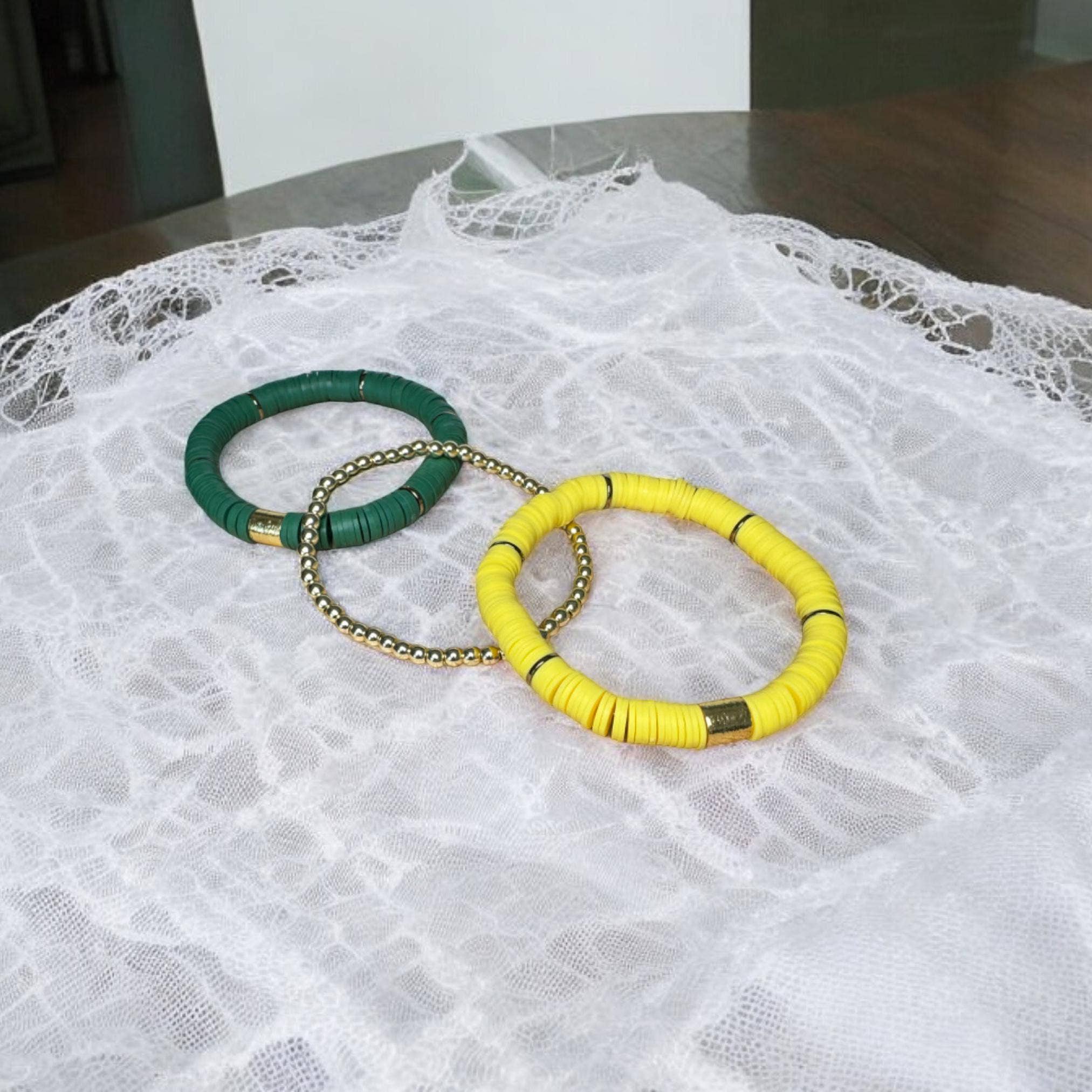 Green and Yellow Game Day Bracelet Stack