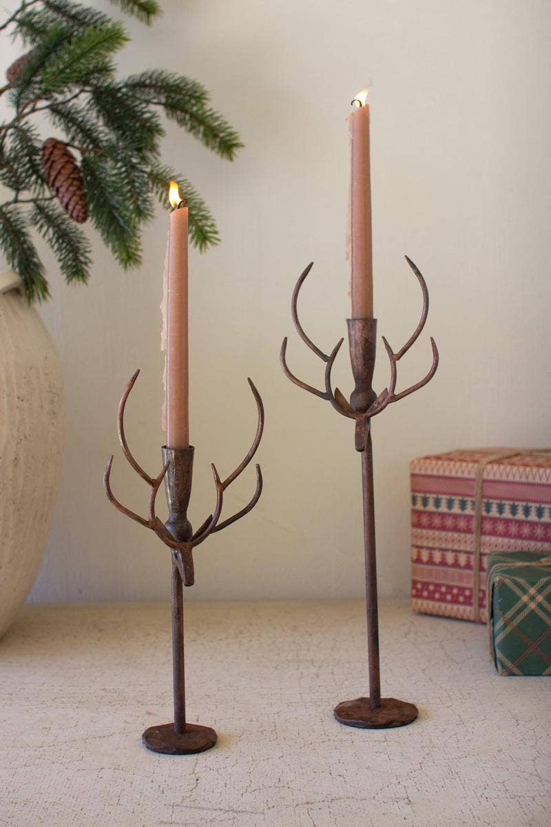 Rustic Metal Deer Taper Candle Holders – Set of 2