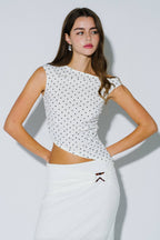 Ivory Polka Dot Ruched Top