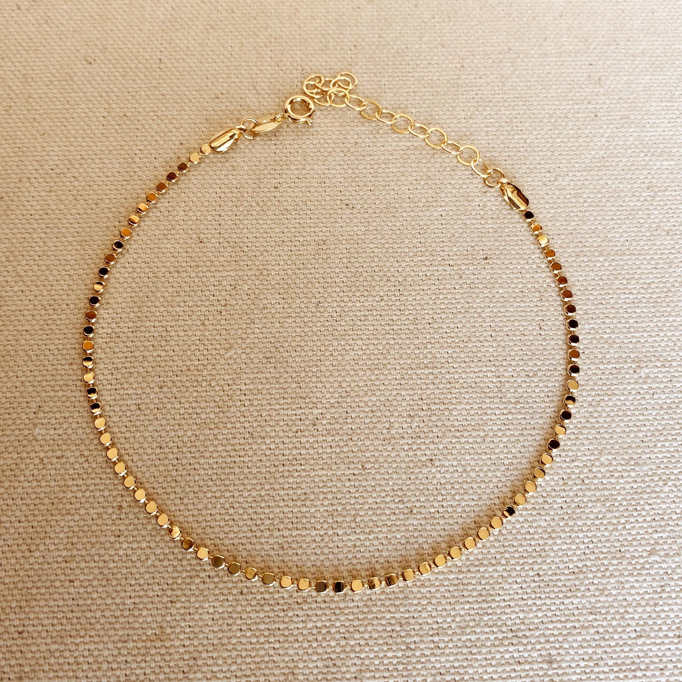 18k Gold Filled Flat Ball Chain Anklet - 2.0mm