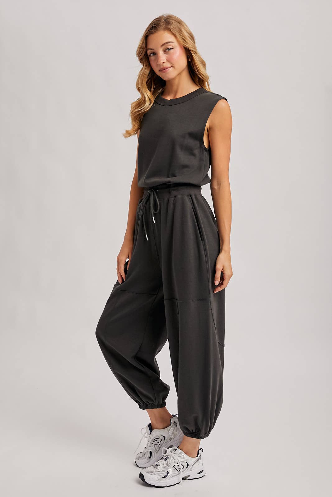Drawstring Waist Knit Jumpsuit