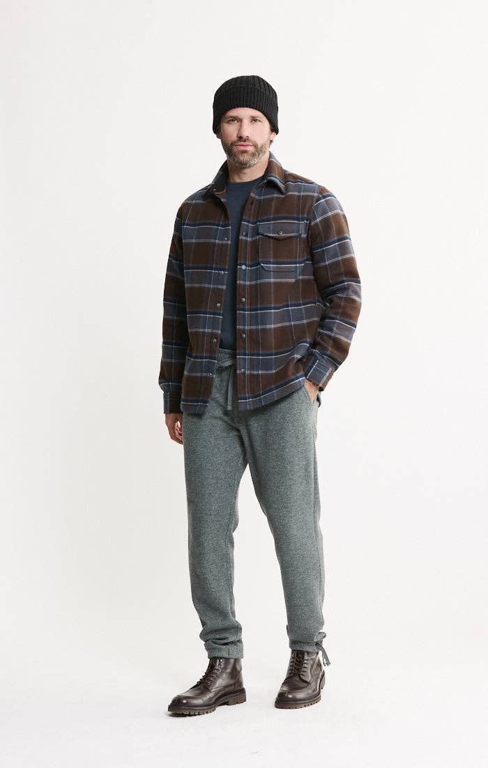Men's Fleece Flannel Shirt Jacket – Forest Black Check