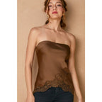 Satin Lace Hem Strapless Top