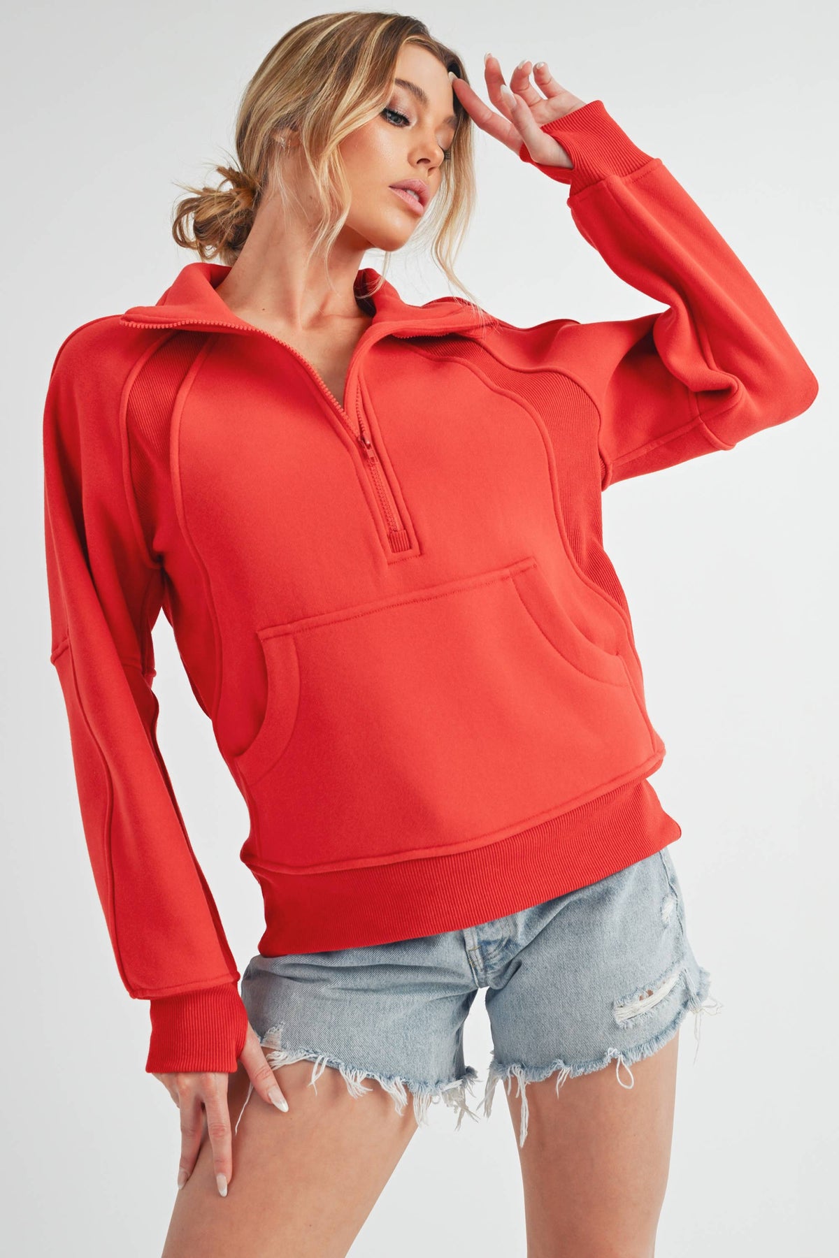Long Dove Funnel Neck Half Zip Sweater – Tomato