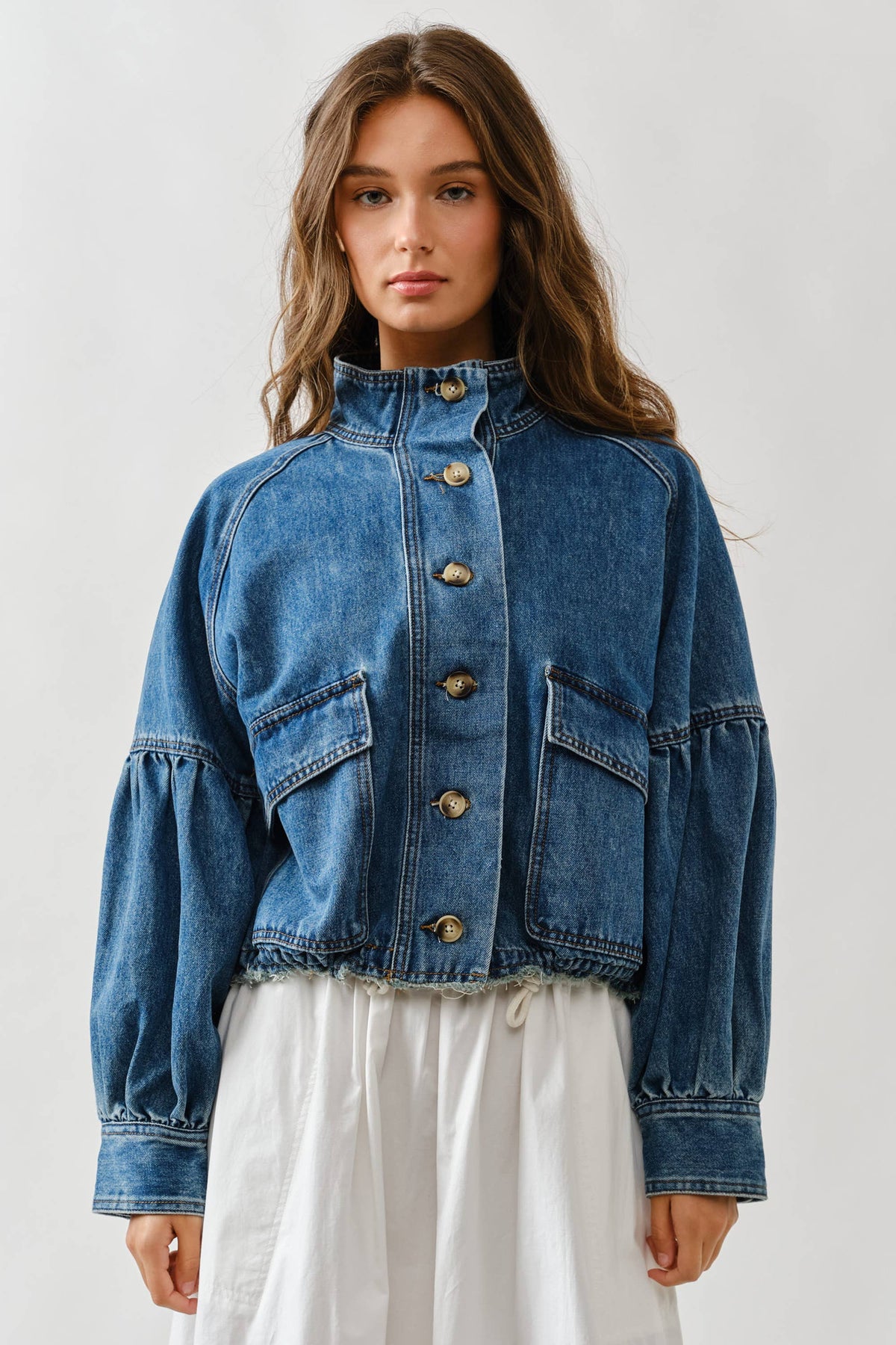 Balloon Sleeve Twill Jacket