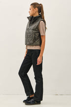 Women’s Cropped Faux Leather Puffer Vest