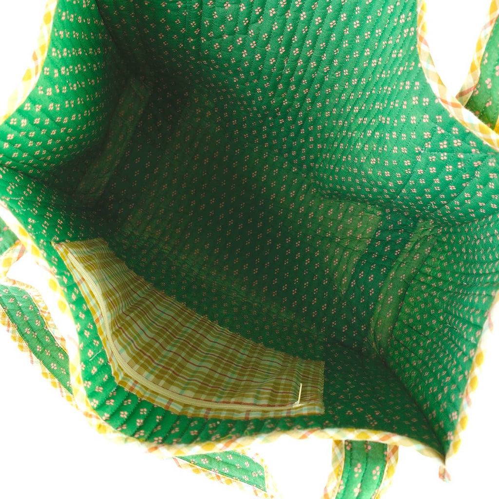Marmee Quilted Tote – Gold & Mauve Plaid