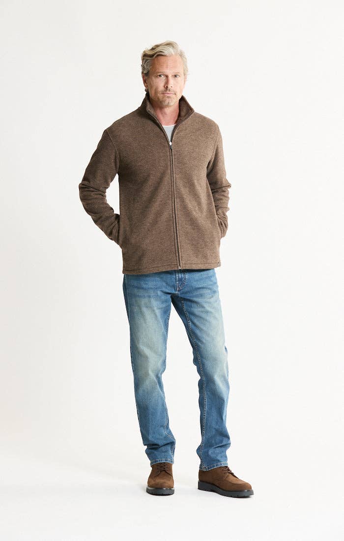 Men's Heathered Knit Full-Zip Jacket – Brown