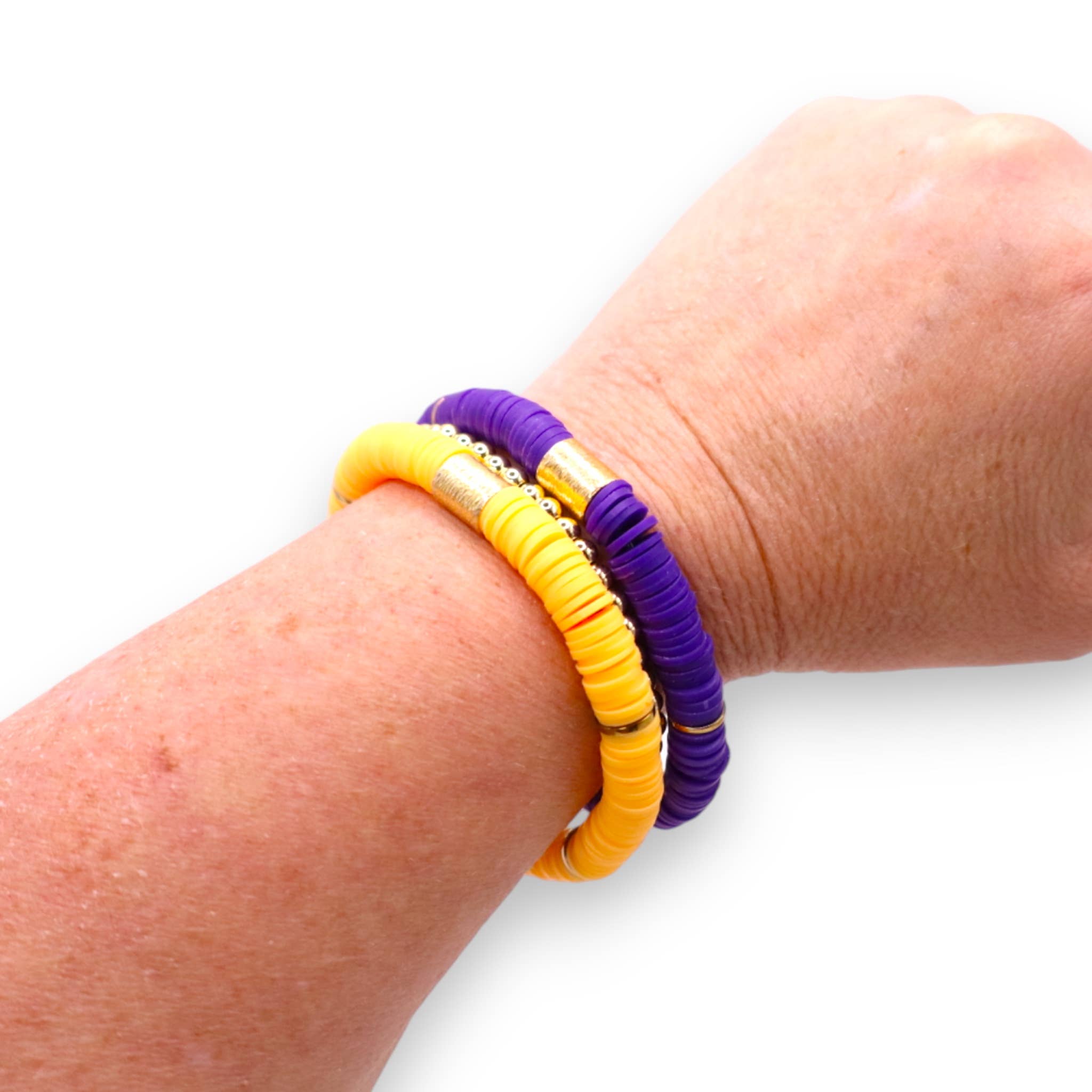 Gold Purple Game Day Stack Bracelet, School Spirit Jewelry