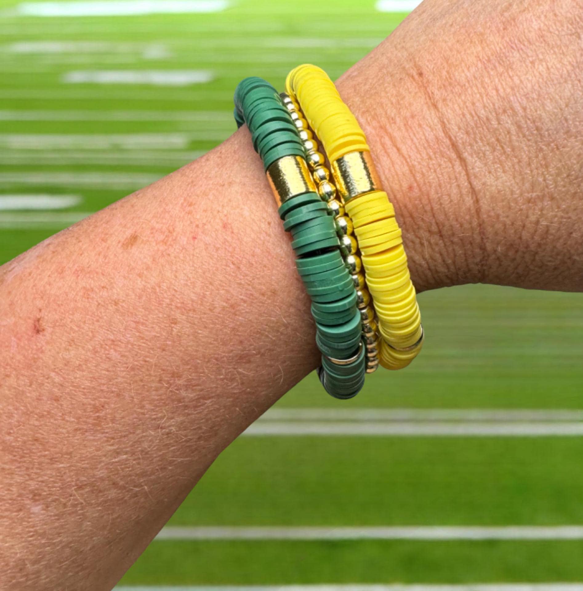 Green and Yellow Game Day Bracelet Stack