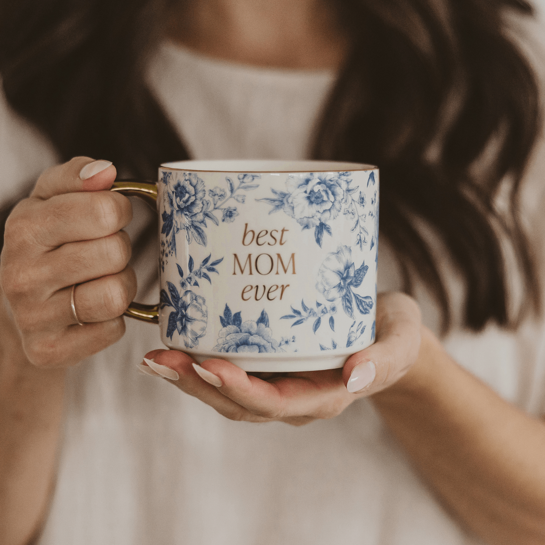 Best Mom Ever Blue Delft Coffee Mug - 14oz Fine Bone China