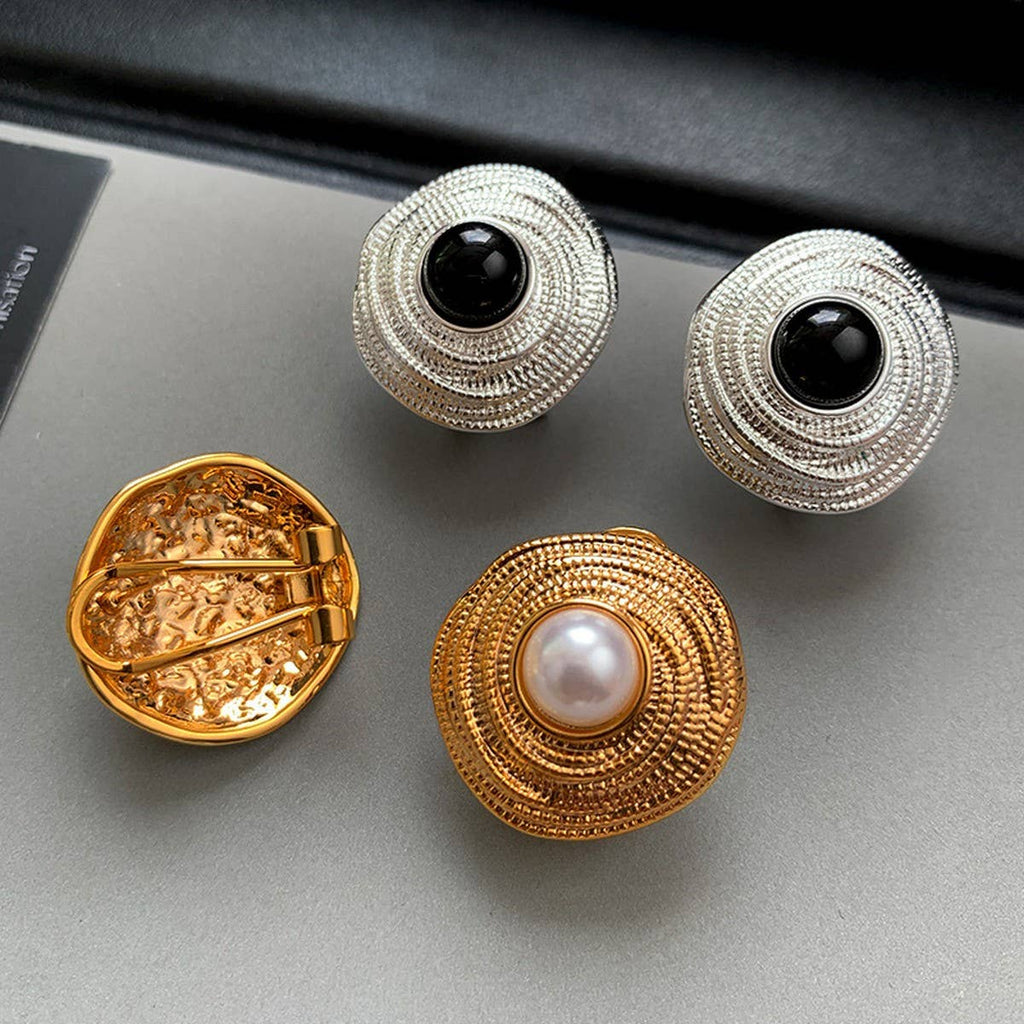 Gold Spiral Pearl Stud Earrings