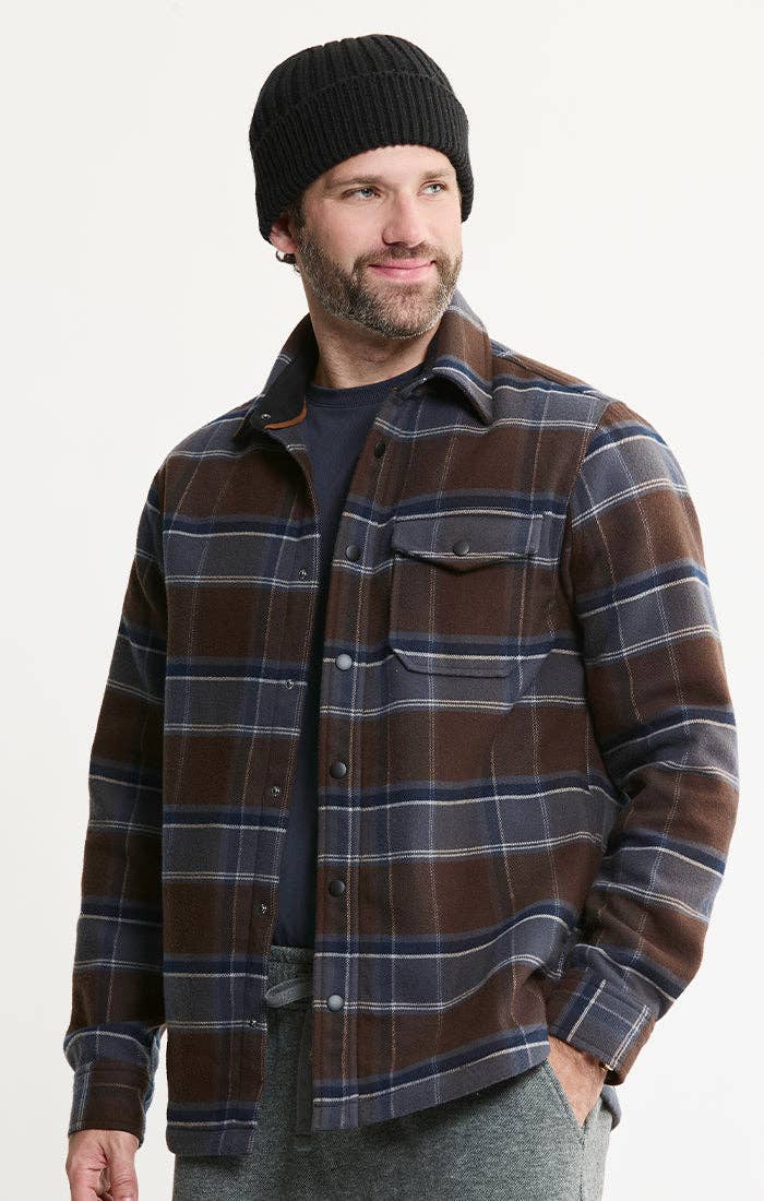 Men's Fleece Flannel Shirt Jacket – Forest Black Check