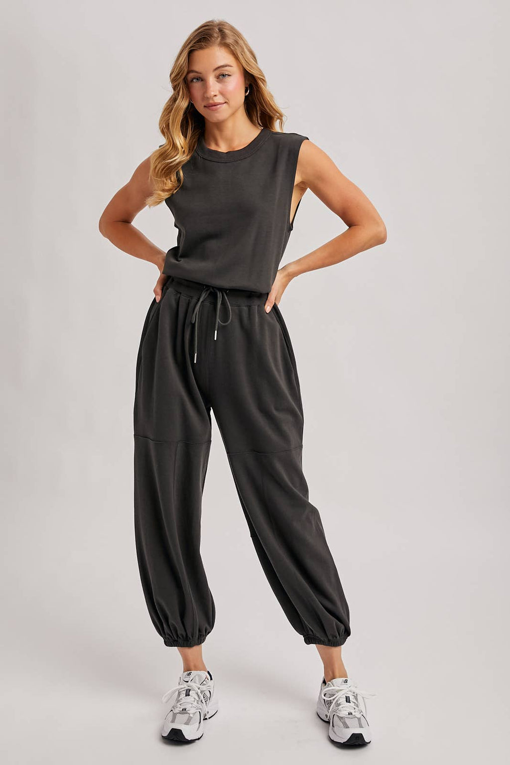 Drawstring Waist Knit Jumpsuit