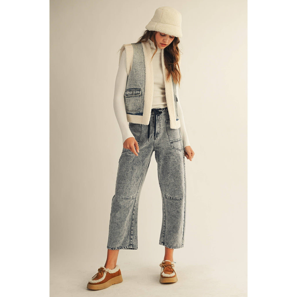 Washed Vintage Denim Fleece Vest
