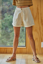 Relaxed Pleated Cotton Shorts
