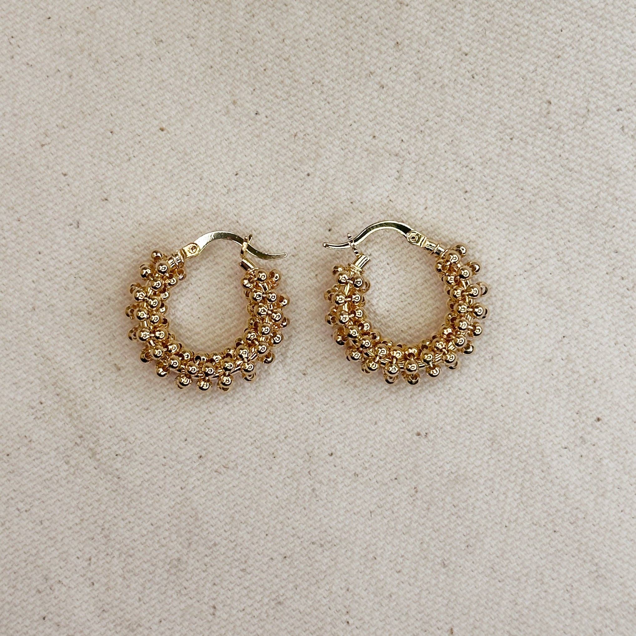 18k Gold  Beaded Cluster Hoop Earrings