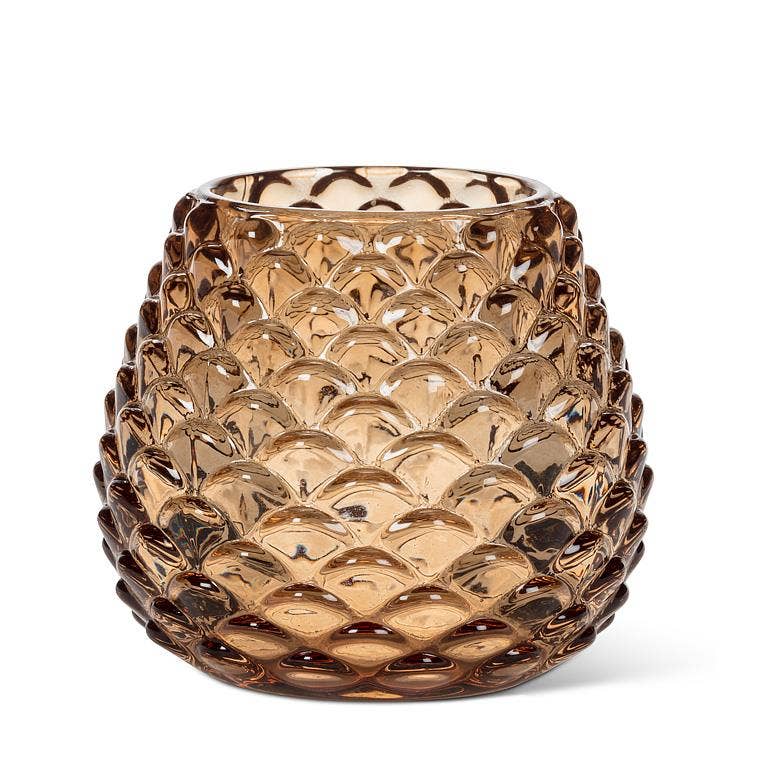 Medium Amber Glass Pinecone Tealight Holder