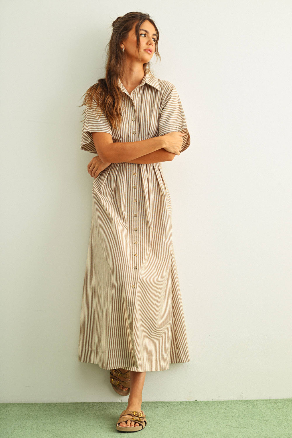 D4472   STRIPED BUTTONDOWN SHIRT DRESS