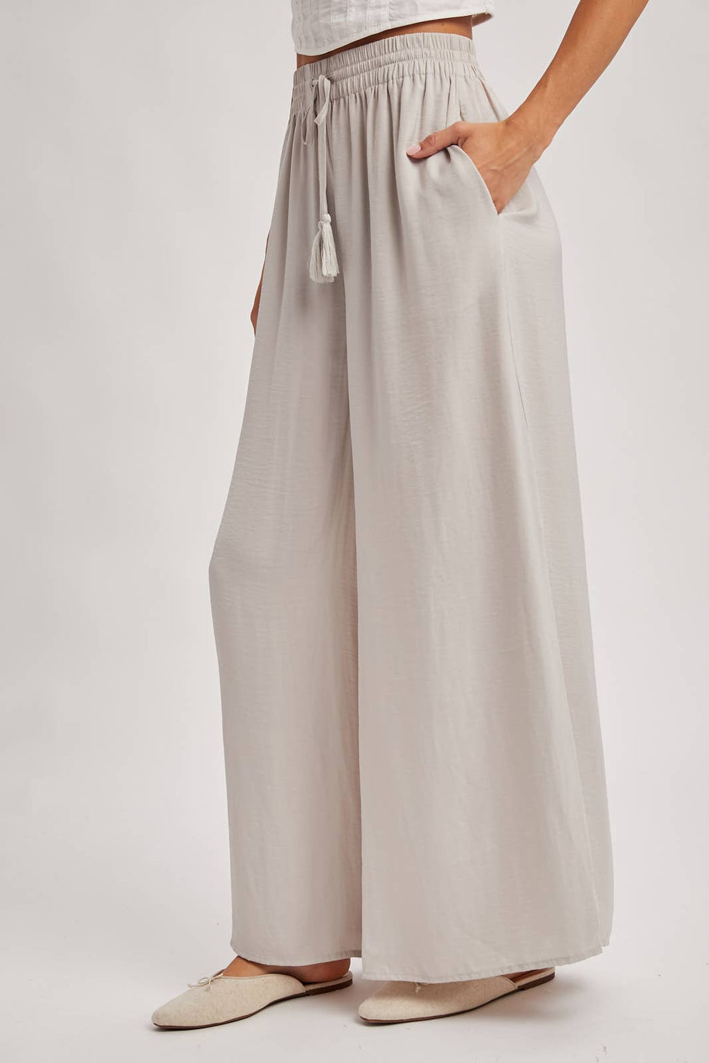 SILKY PALAZZO WIDE LEG PANTS