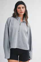 Ribbed Half Zip Cropped Pullover