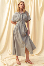 D4472   STRIPED BUTTONDOWN SHIRT DRESS