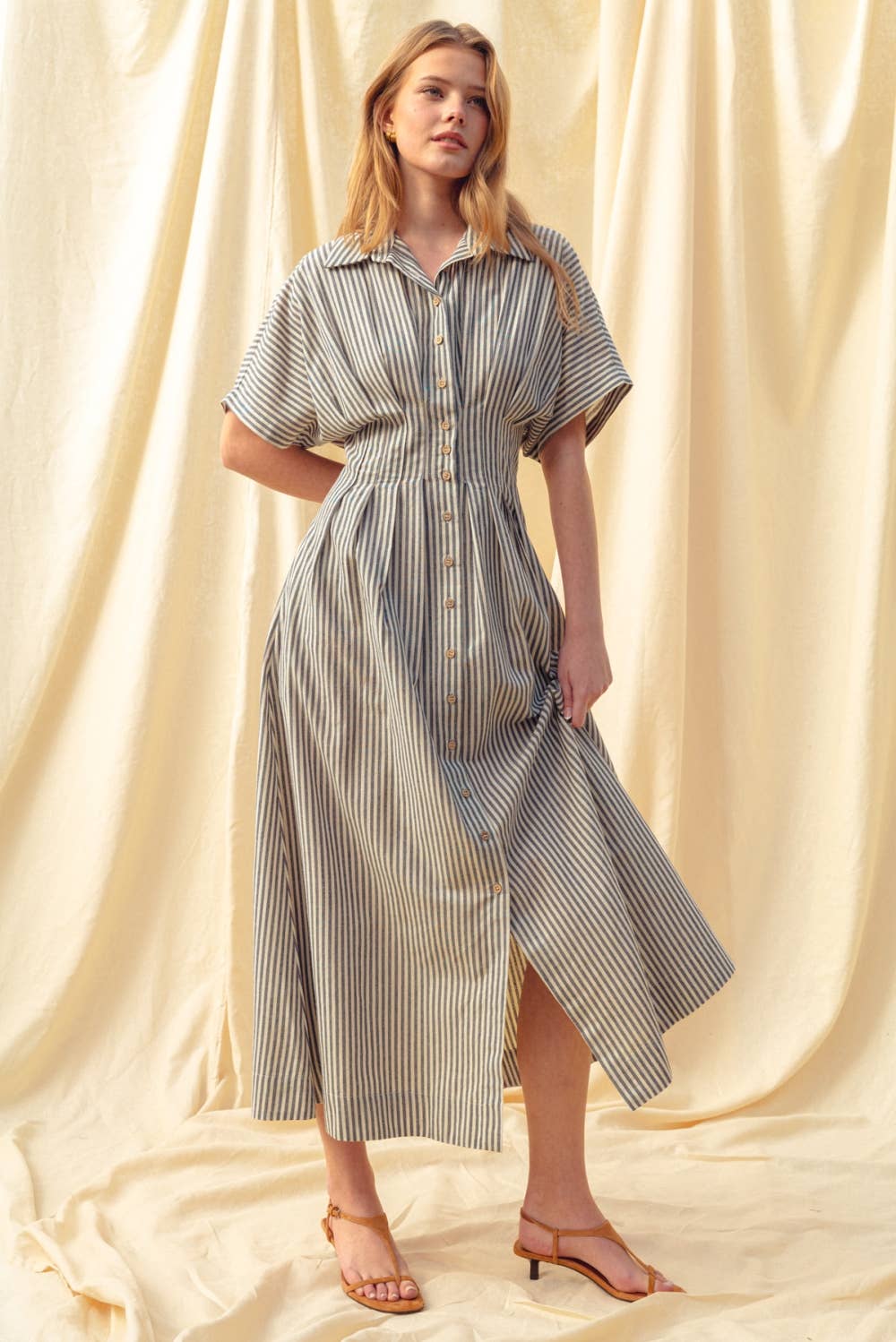 D4472   STRIPED BUTTONDOWN SHIRT DRESS
