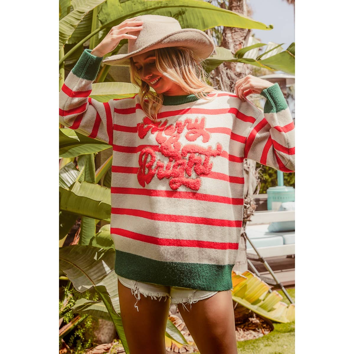 CHRISTMAS THEME STRIPE KNIT TOP