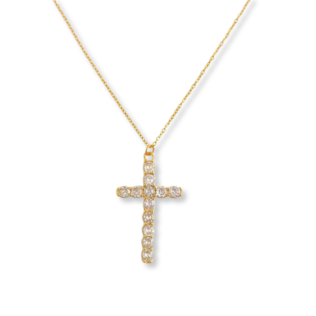 Round CZ Cross Necklace – Waterproof