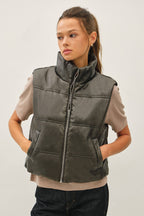 Women’s Cropped Faux Leather Puffer Vest