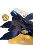 Luxe Kicks Ribbon Shoelaces with Rhinestone Brooch - Navy Crush