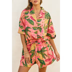 Just Like Paradise Linen Blend Shirt & Shorts Set - Pink Rio